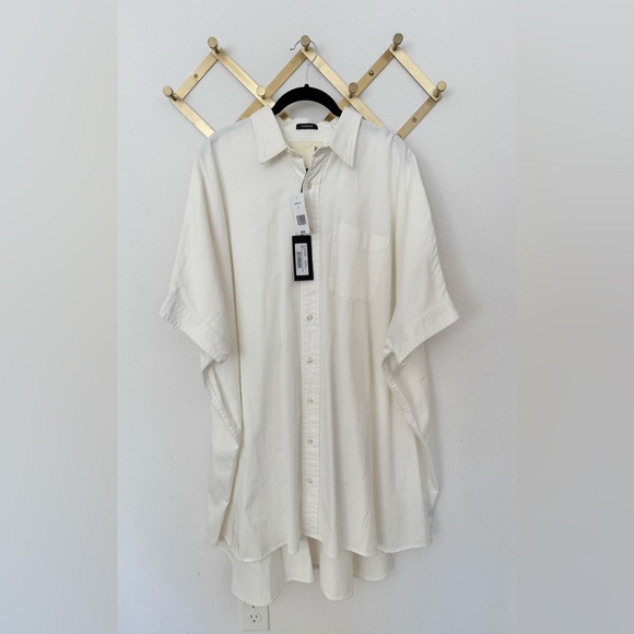 R13 Oversized Boxy Button Up Dress White Asymmetrical Hem Size Large - Picture 5 of 8